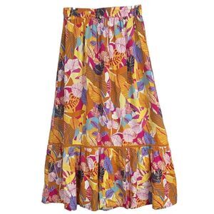 C&C California Wm’s Sz XS Orange Tropical Floral Shell Drawstring Tiered Skirt